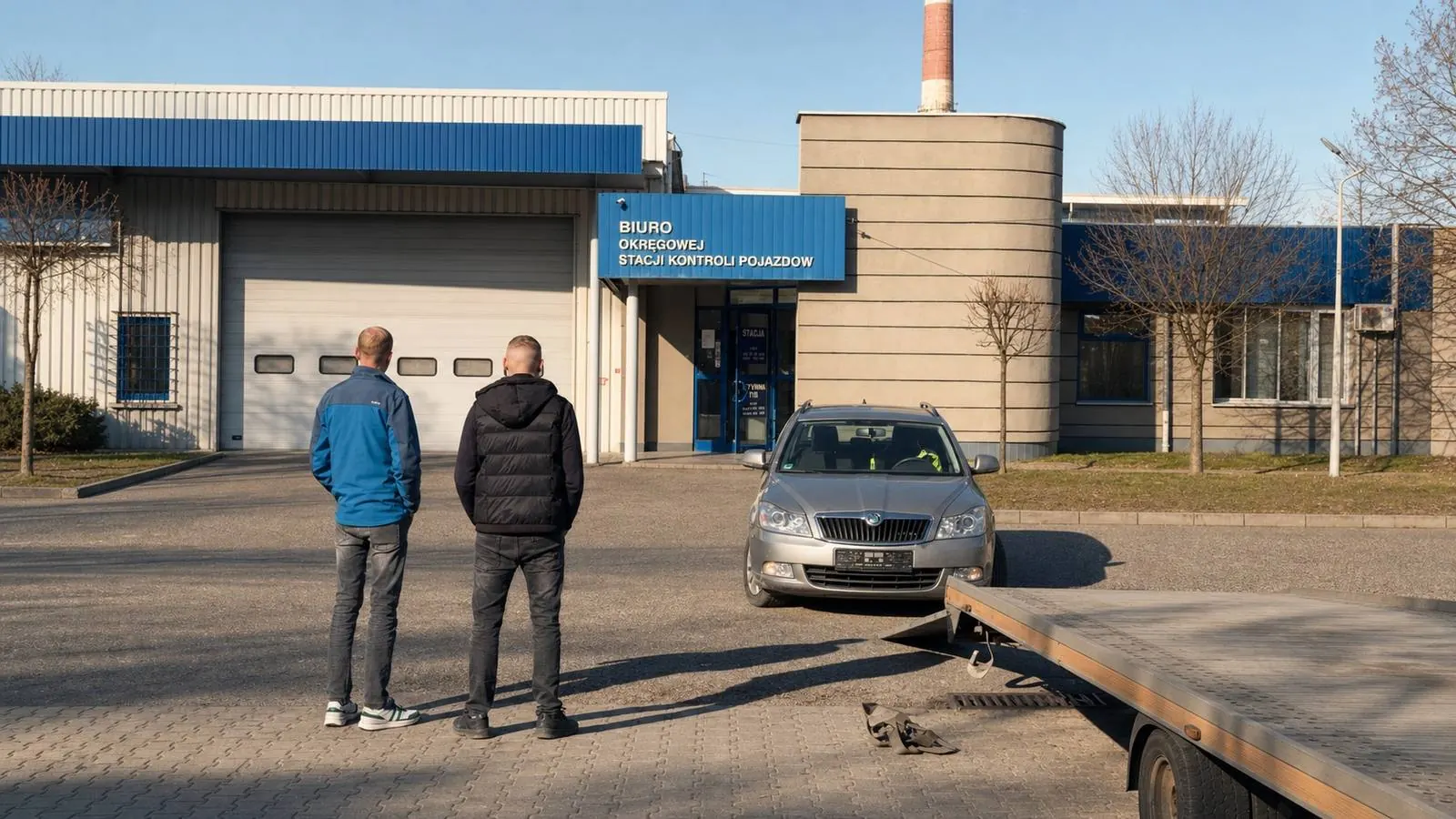 Właściciele BilDrive obok auta przed stacją kontroli pojazdów